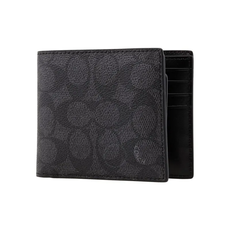 COACH 3 IN 1 Wallet Coated Canvas With Calfskin Wallet Men's Gray Blue-2
