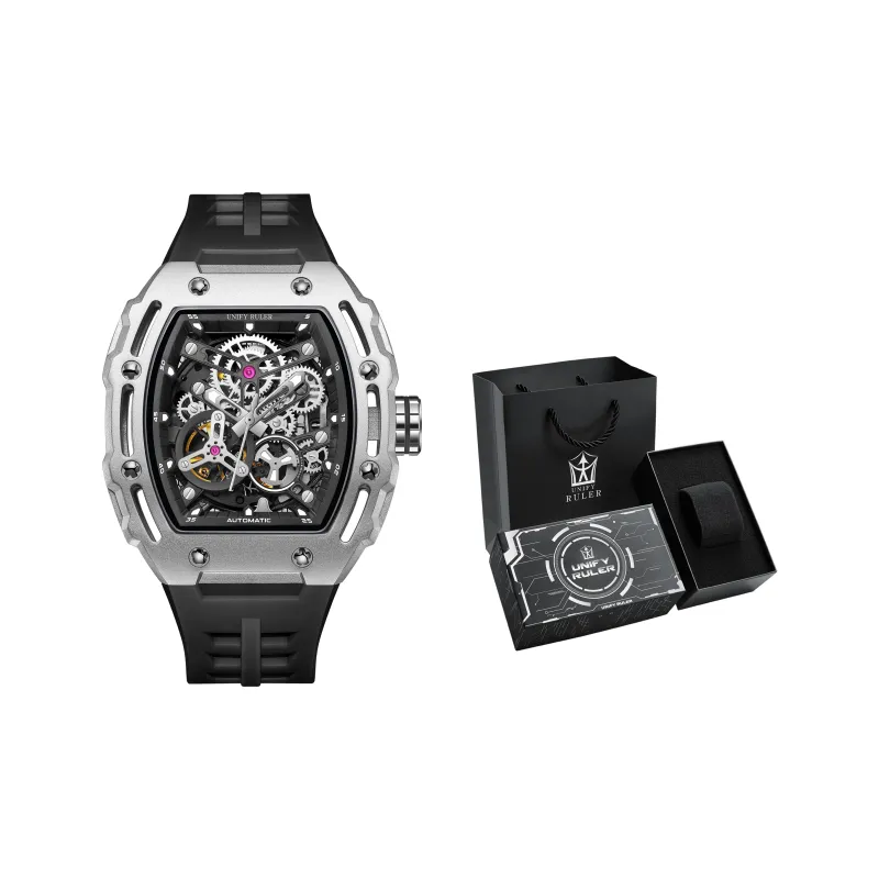 Respect The Time Mechanical Movement Silicone Strap Watch Men's Watches Silver Dial-3
