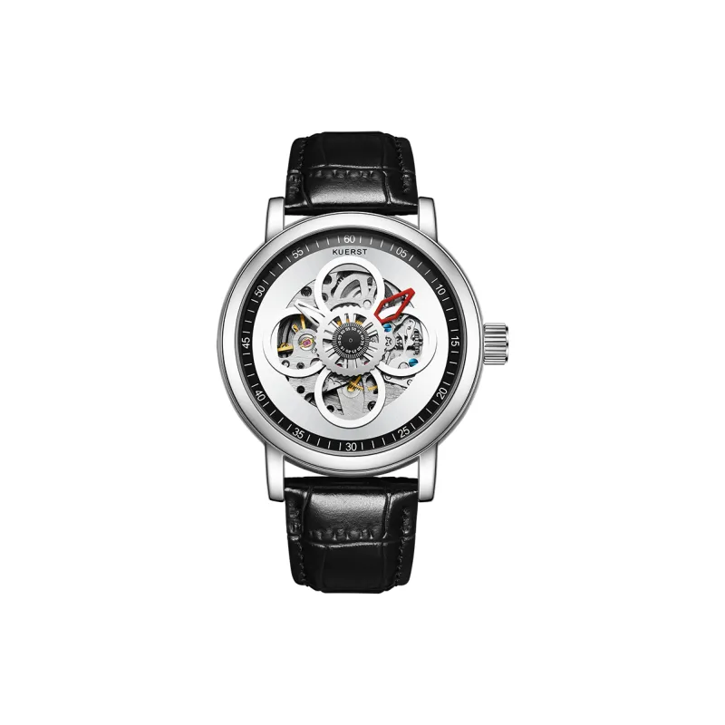 KUERST Automatic Mechanical Movement Genuine Leather Strap Watch Men's Watches White Dial-0