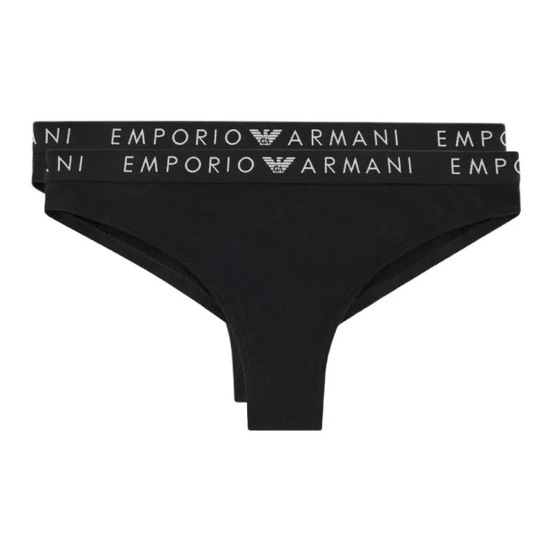 EMPORIO ARMANI Two pack Of Asv Iconic Organic cotton Thongs With Logo Waistband-0