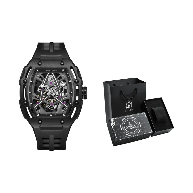 Respect The Time Mechanical Movement Silicone Strap Watch Men's Watches Black Dial-1