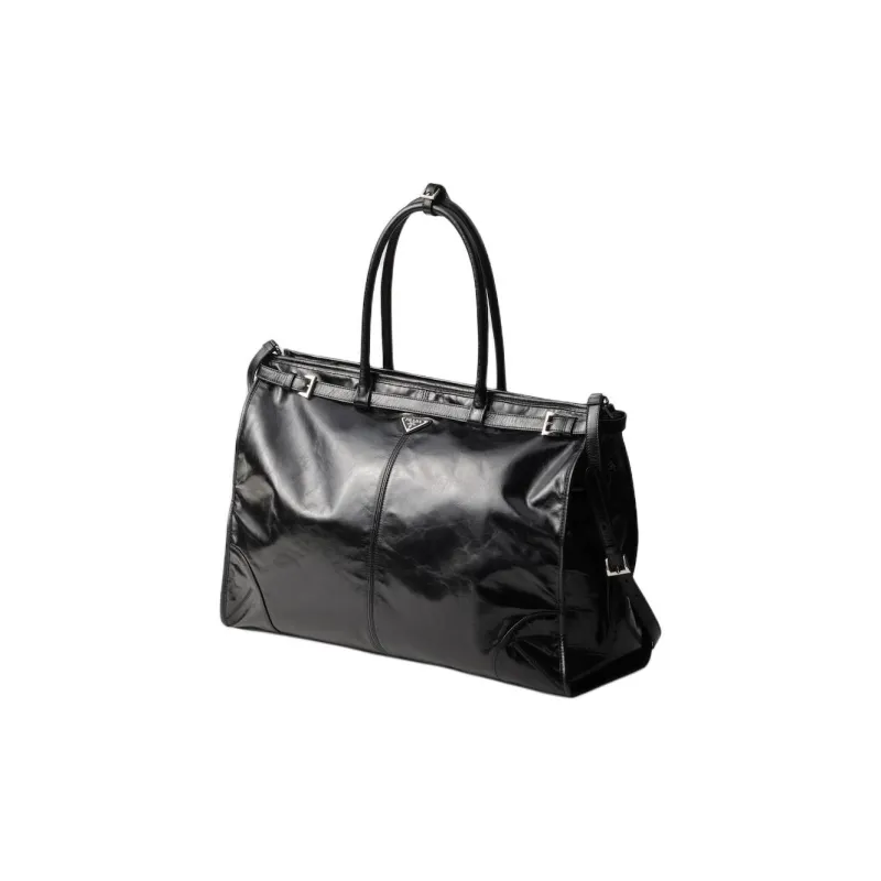PRADA Leather Tote Bag, Shopping Bag, Handbag Men's Black-1