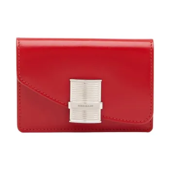 FERRAGAMO Palmellato Calfskin Card Holder Trumpets Women's Flame Red