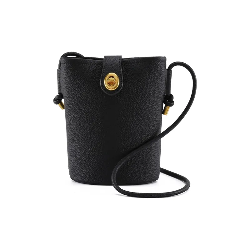 ST&SAT Cow Leather Bucket Bag With Cell Phone Pouch Crossbody Bag Shoulder Bag Regular Women's Khaki/Apricot/Ecru/Black-16