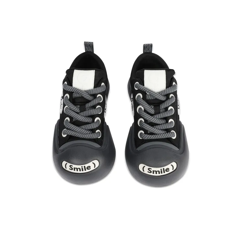 Ouder Smiler Laughs Series Anti Slip Wear Resistant Low Top Canvas Skateboard Shoes Unisex Black-3