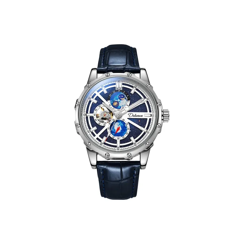 Dulunwe Star Moon Series Automatic Mechanical Movement Cowhide Strap Watch Men's Watches Blue Dial-1