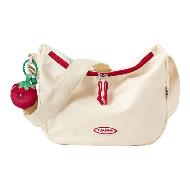 SEM/R Nylon Shoulder Bag Crossbody Bag Medium Size Unisex Red Ecru Black-4