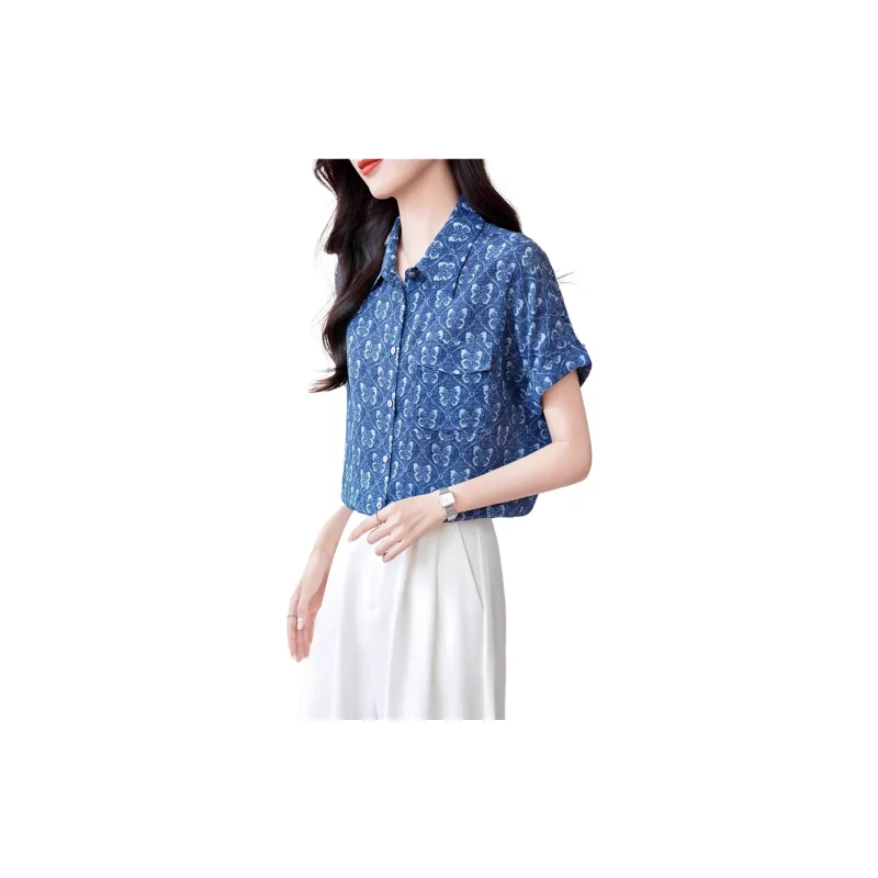 Yi Mengyuan Silk Shirt Women's Navy Blue-1