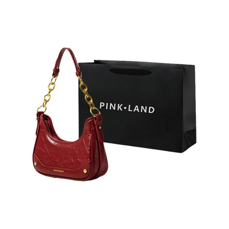 PINK·LAND PU Shoulder Bag Women's Black/Burgundy/Brown/Coffee-4
