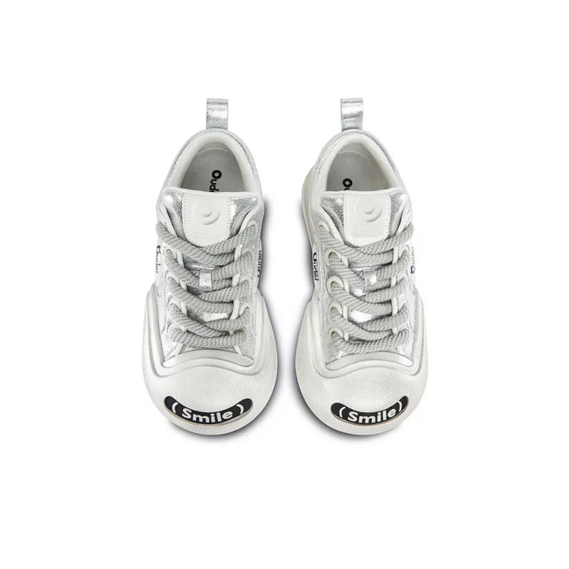 Ouder Smiler Skateboard Shoes Unisex Low Top Silver-3