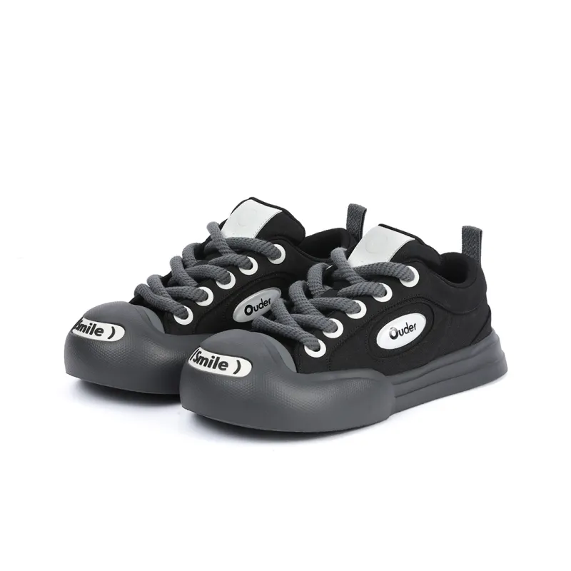 Ouder Smiler Laughs Series Anti Slip Wear Resistant Low Top Canvas Skateboard Shoes Unisex Black-2