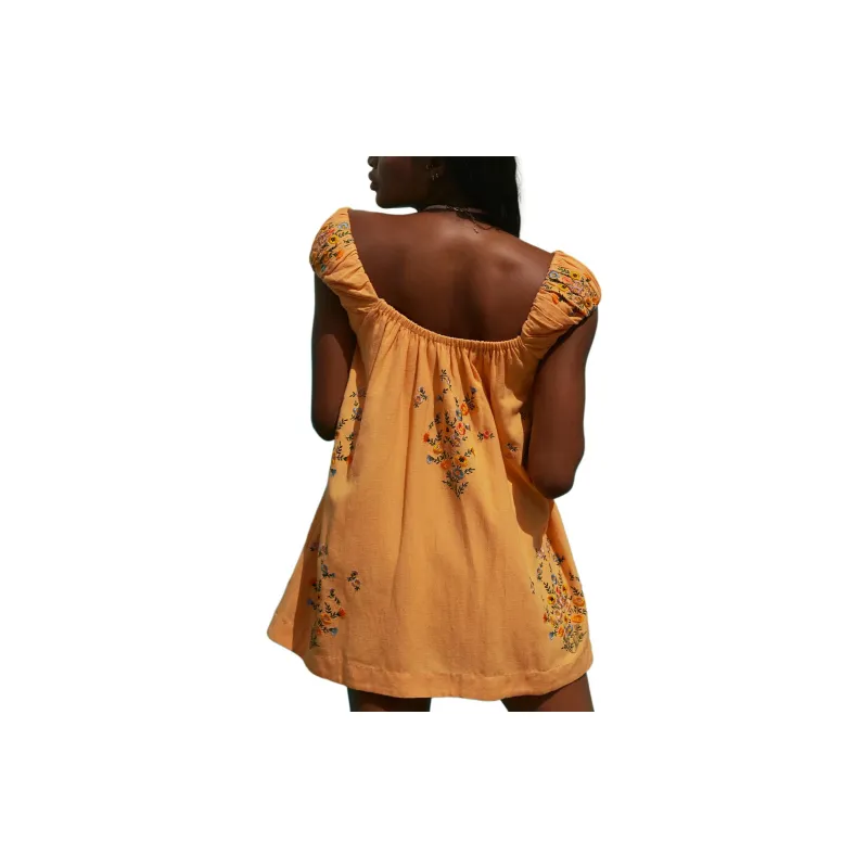 FREE PEOPLE Wildflower Embroidered Mini Dress Sleeveless Dress Women's Papaya Combo/Wood Color Combo-1