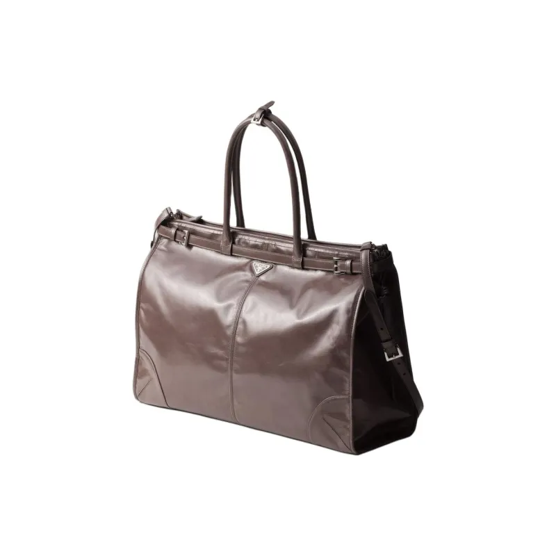 PRADA Leather Tote Bag Shopping Bag Handbag Men's Cork Beige-1