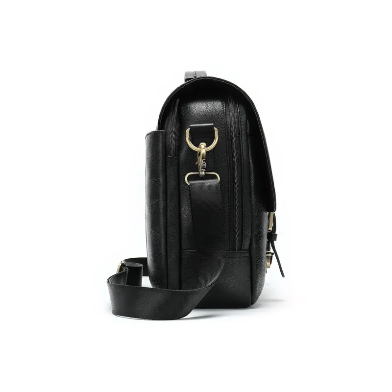 DOSRFINI Cow Leather Briefcase, One Shoulder Handbag Regular Men's Black-2