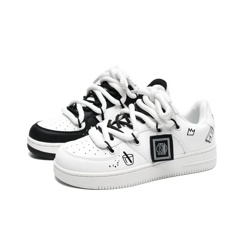 Circle Small Coverage Slip Resistant Waterproof Lightweight Low Top Skateboard Shoes Unisex White Black-16