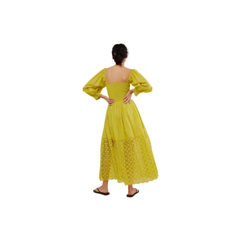 FREE PEOPLE Perfect Storm Midi Long-Sleeved Dresses Women's Citronelle/Lemon Yellow-1