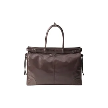 PRADA Leather Tote Bag Shopping Bag Handbag Men's Cork Beige
