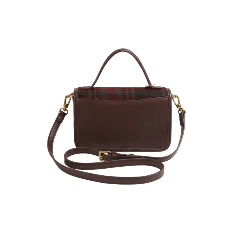 DALO PU With Woolen Shoulder Bag, Crossbody Bag, Handbag Women's Burgundy/Khaki-5