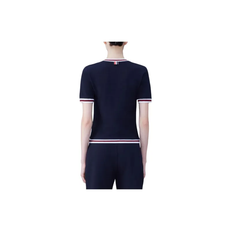 THOM BROWNE Cricket-stripe V-neck T-shirt-1