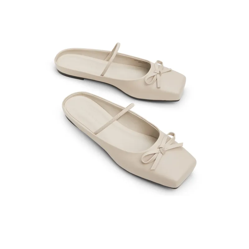 CHARLES&KEITH Composite Sole Slip Resistant Closed Toe Slippers 0.8cm Women's Beige Beige/Black Black-2