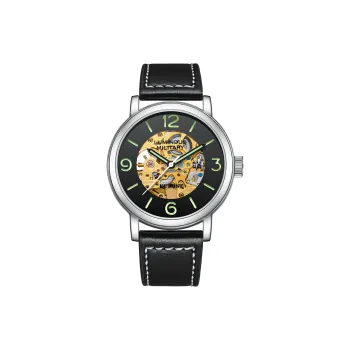 KUERST Automatic Mechanical Movement Cow Leather Strap Watch Men's Watches Black Dial