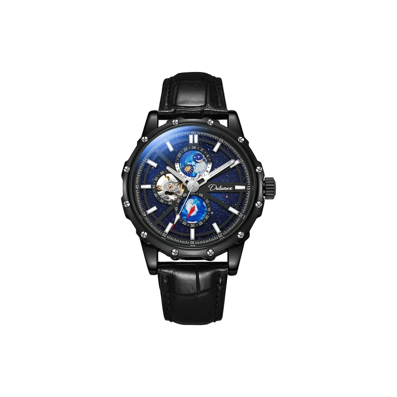 Dulunwe Star Moon Series Automatic Mechanical Movement Cowhide Strap Watch Men's Watches Blue Dial-6