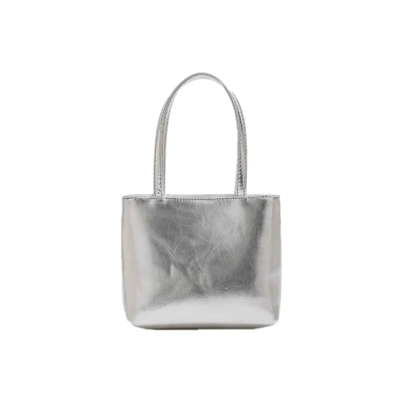 DALO Artificial Leather Tote Bag, Shopping Bag, Handbag, Shoulder Bag Women's Silver/Black-2