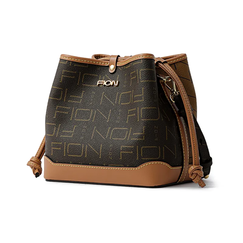 FION Artificial Leather Crossbody Bag Shoulder Bag Medium Size Women's Coffee/Caramel-1