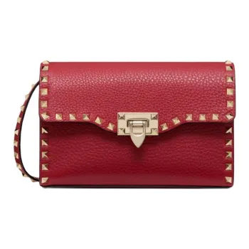 Valentino Rockstud Grain Calfskin Crossbody Bag, Shoulder Bag Women's Red