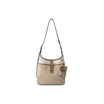 FION PVC Handbag Shoulder Bag Women's Dark Brown/Light Khaki
