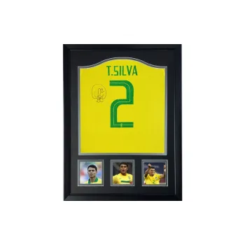 Three For Thiago Silva 2018 Brazil, Autographed Signature, Soccer Apparel Jersey, Includes Certificate, Framed