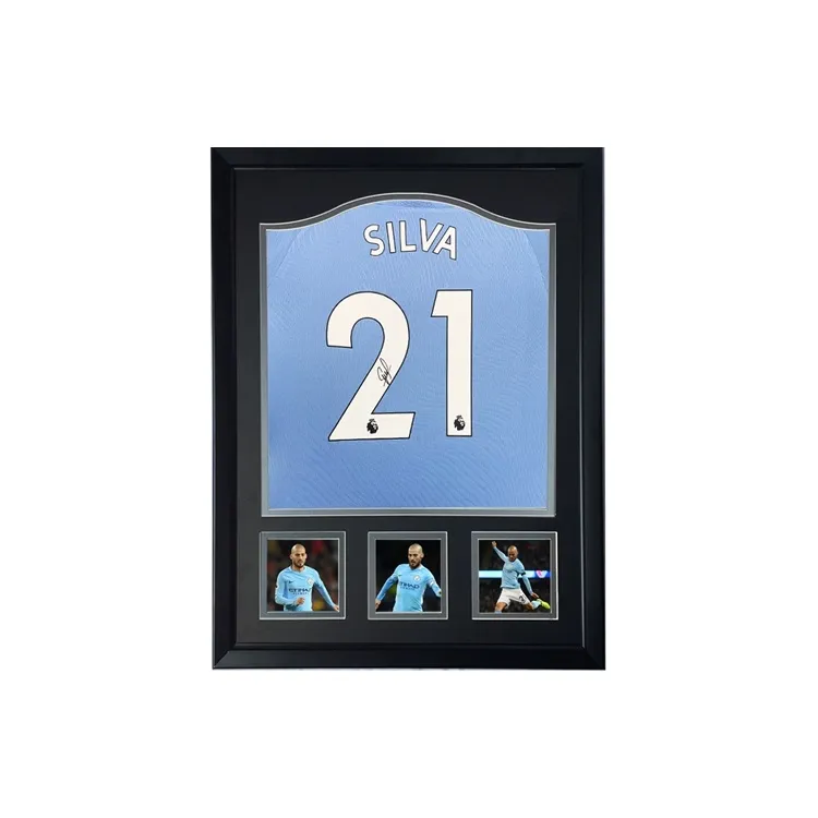 Three For David Silva Manchester City Era Autographed Signature Soccer Apparel Jersey Includes SA Certificate Framed-0