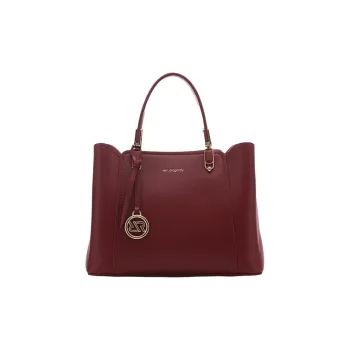 RED DRAGONFLY Split Cow Leather With Microfiber Synthetic Leather Handbag Medium Size Women's Burgundy/Black/Ecru