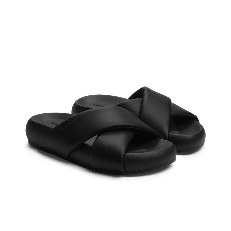 CHARLES&KEITH Composite Sole Slide Slippers 3.8cm Women's Black/Light Grey-1