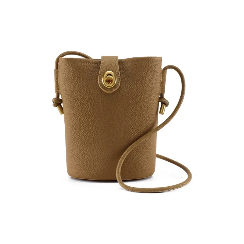 ST&SAT Cow Leather Bucket Bag With Cell Phone Pouch Crossbody Bag Shoulder Bag Regular Women's Khaki/Apricot/Ecru/Black-2