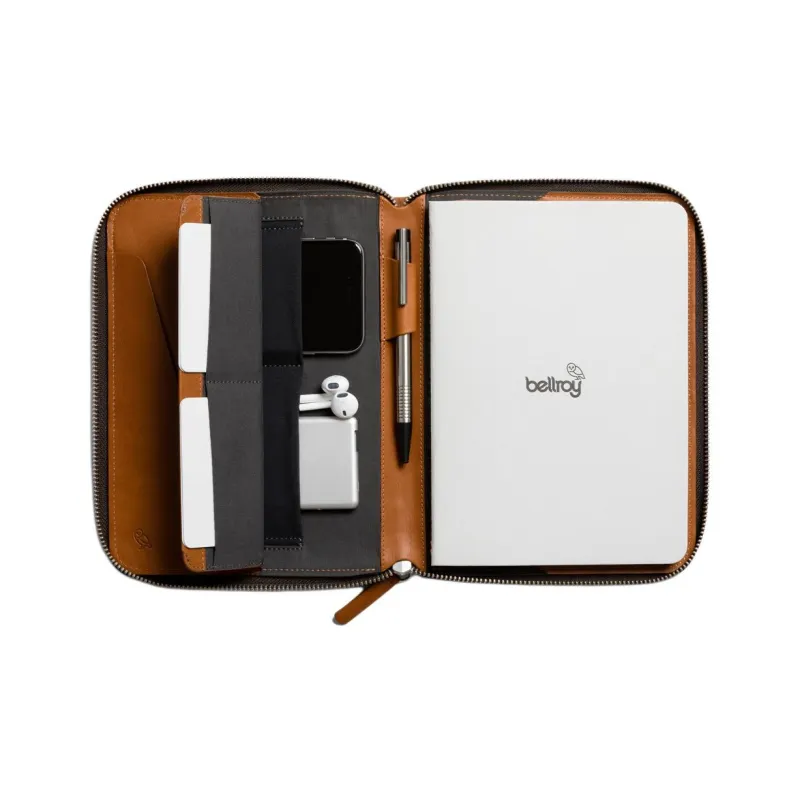 BELLROY Cow Leather A5 Version File Organizer Notebook Storage Bag Men's Caramel Brown-2