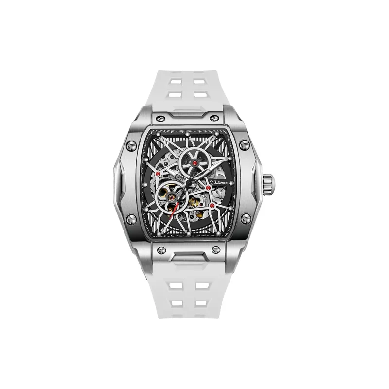 Dulunwe Linker Collection Automatic Mechanical Movement Rubber Strap Watch Men's Watches White Dial-7