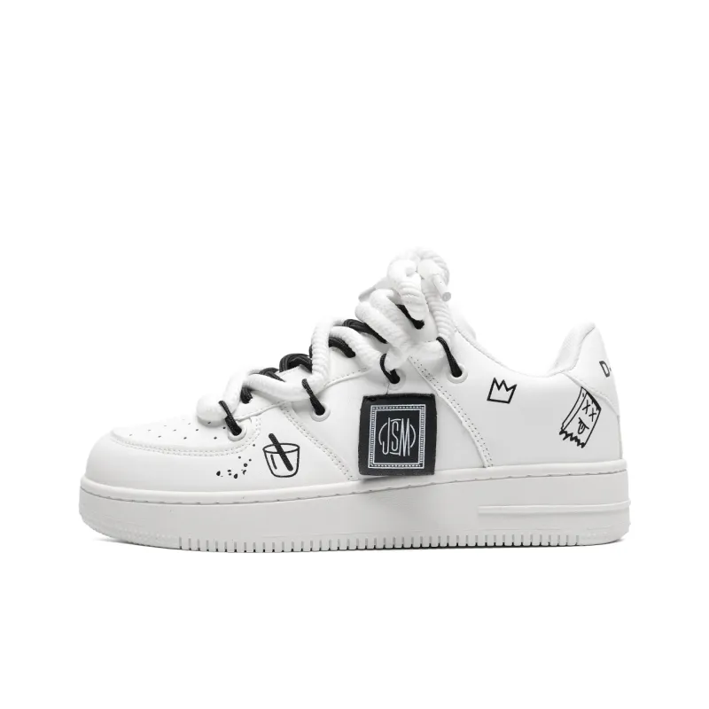 Circle Small Coverage Slip Resistant Waterproof Lightweight Low Top Skateboard Shoes Unisex White Black-1