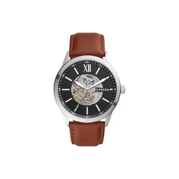 FOSSIL Flynn Collection Wrist Watch Automatic Mechanical Movement Leather Watch Bands 48mm Black Dial Men's Watches