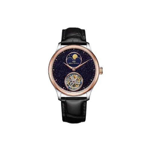Sea Gull Tourbillon Collection Manual Mechanical Movement Leather Strap Watch Men's Watches Black Dial