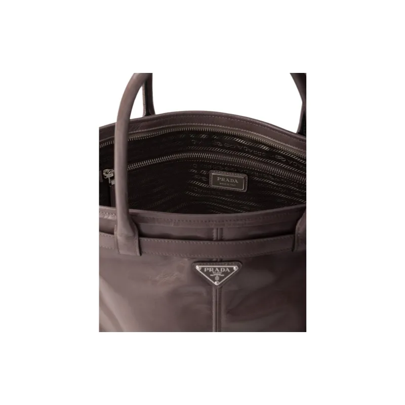 PRADA Leather Tote Bag Shopping Bag Handbag Men's Cork Beige-3