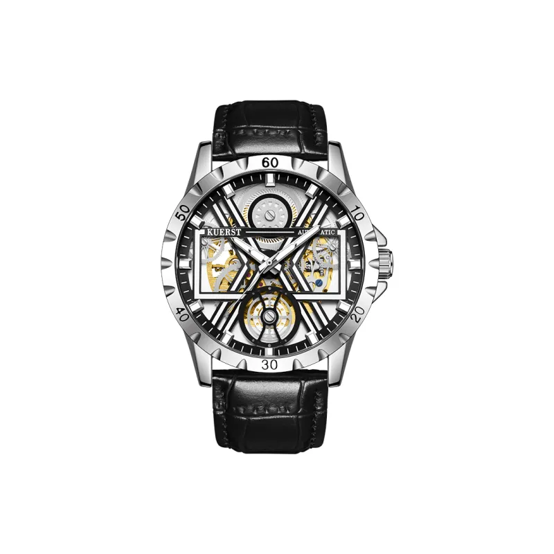 KUERST Automatic Mechanical Movement Genuine Leather Strap Watch Men's Watches White Dial-3