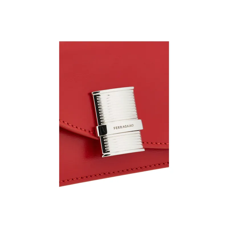 FERRAGAMO Palmellato Calfskin Card Holder Trumpets Women's Flame Red-4