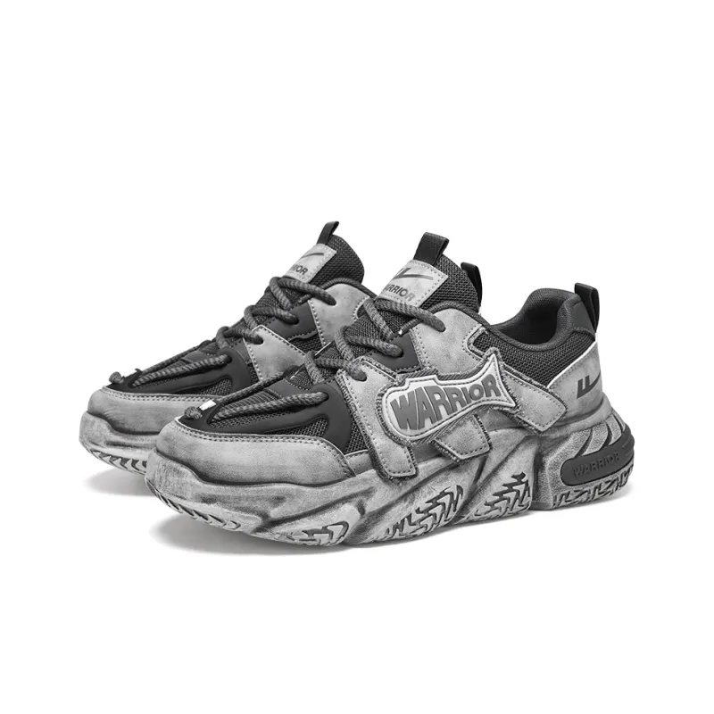 Warrior Lightweight Height Increasing Low Top Chunky Sneakers Unisex Distressed Dirty Gray-2