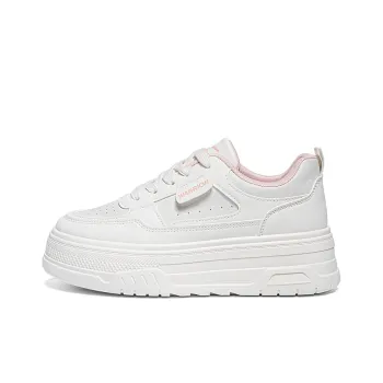 Warrior Student Platform White Sneakers Height Increasing Lightweight Low Top Skateboard Shoes Women's Beige Pink