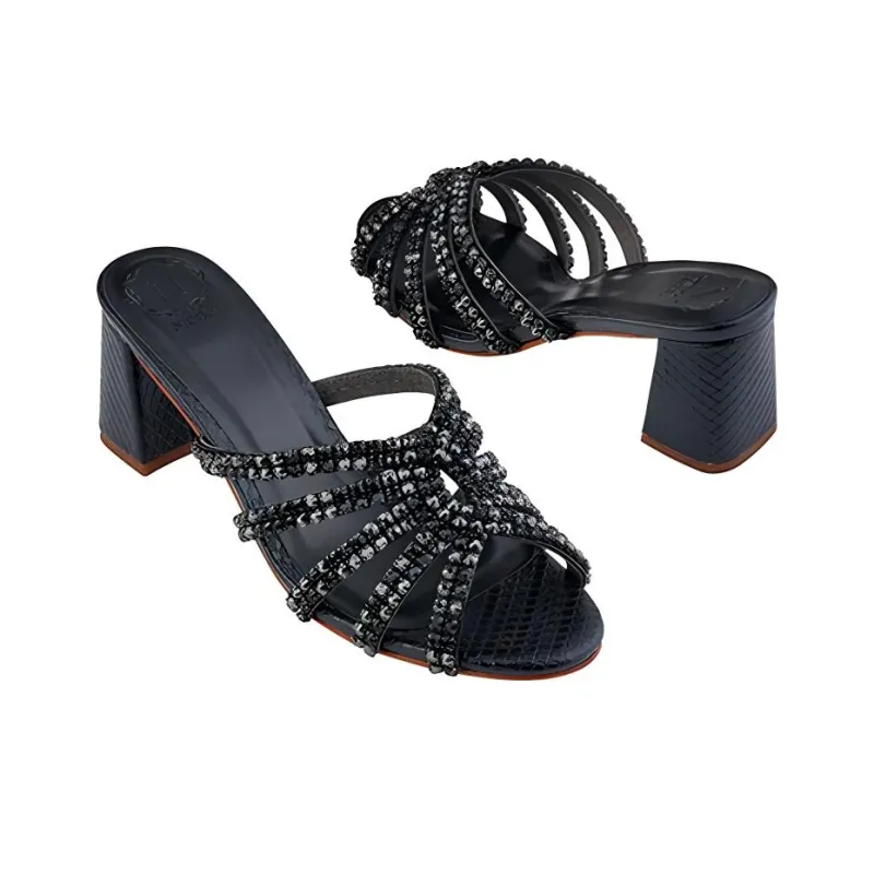 NICOLI Slide Slippers 7cm Women's Black-3