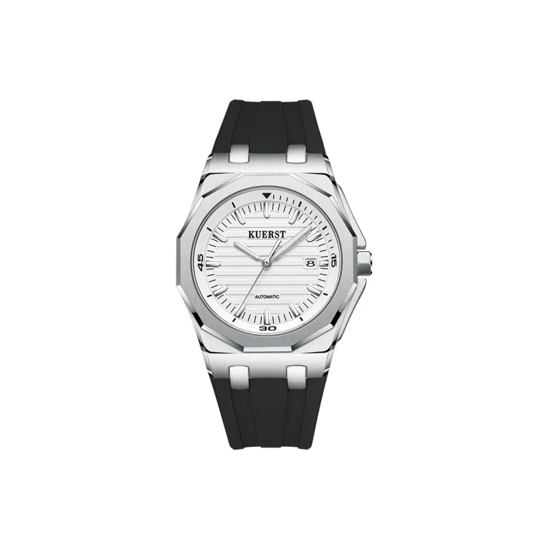 KUERST Automatic Mechanical Movement Rubber Strap Watch Men's Watches White Dial-6