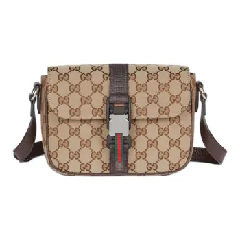 GUCCI Canvas With Leather Crossbody Bag Shoulder Bag Mini Men's Beige & Ebony