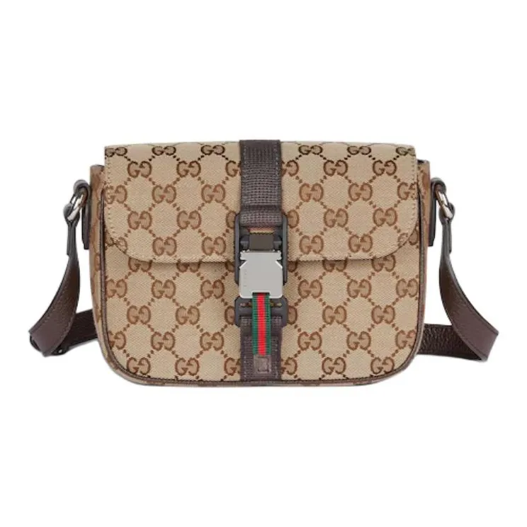 GUCCI Canvas With Leather Crossbody Bag Shoulder Bag Mini Men's Beige & Ebony-0
