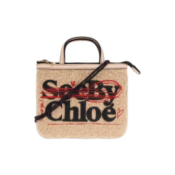 See By Chloe Linen With Calfskin Handbag Shoulder Bag Crossbody Bag Women's Beige